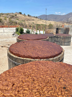 Large wooden fermentation tanks